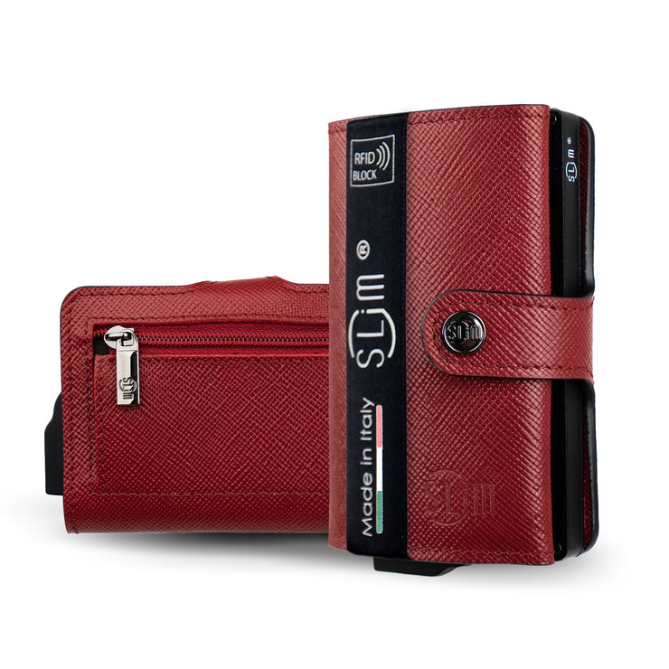 SLim®️ Genuine Saffiano Leather Card Holder, Scratch-Resistant, Blue