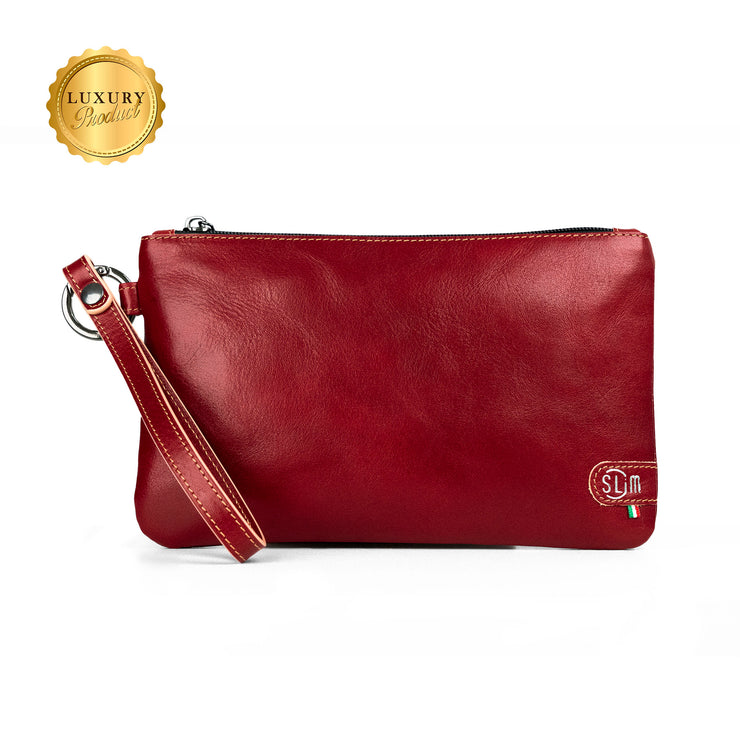 Pochette con Polsiera Vera Pelle Vegetale Rosso