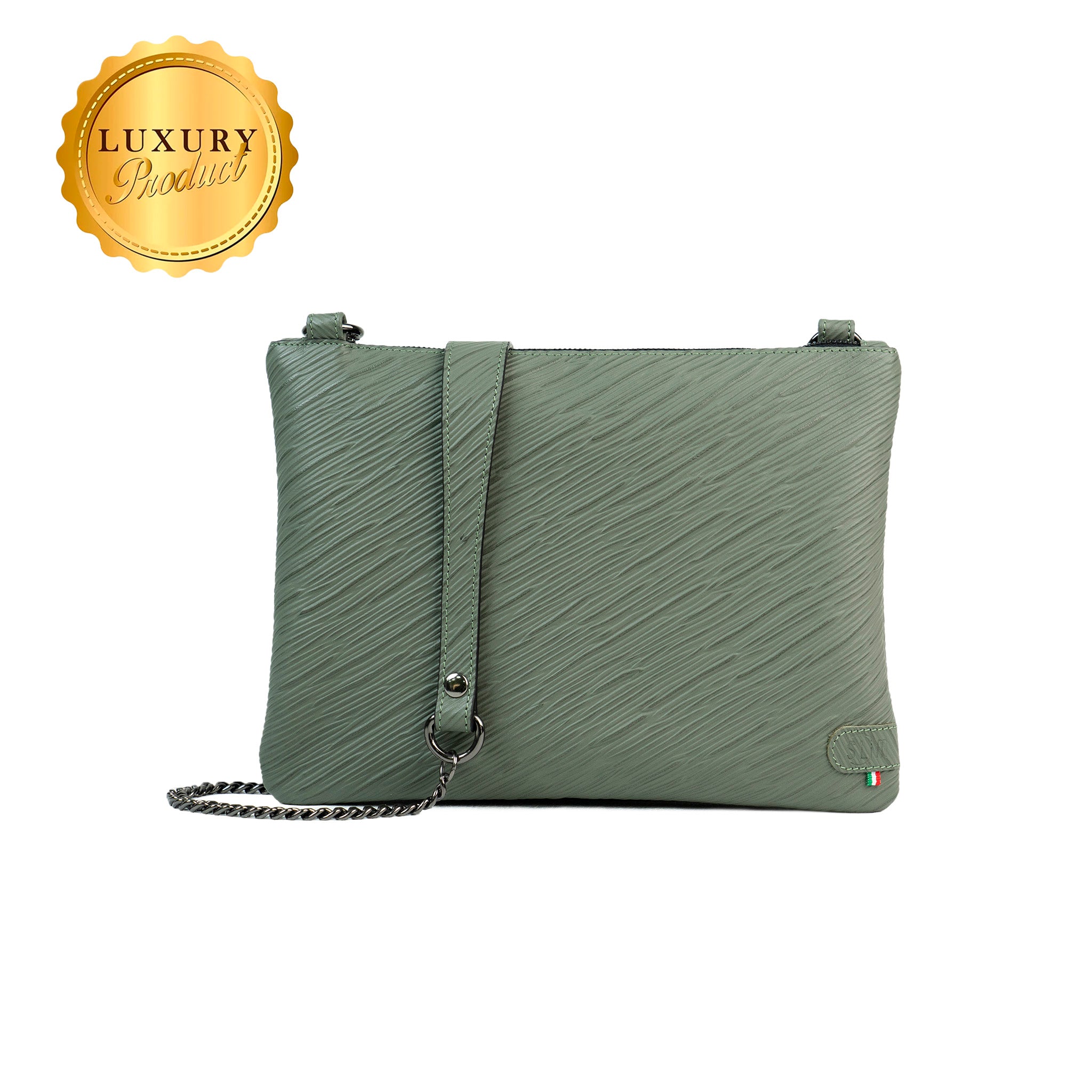 Pochette con Tracolla Vera Pelle Epi Salvia