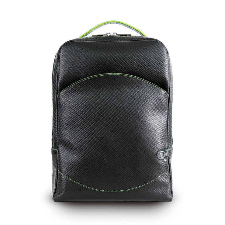 Zaino Vera Pelle Carbon Nero cuciture Verde Fluo