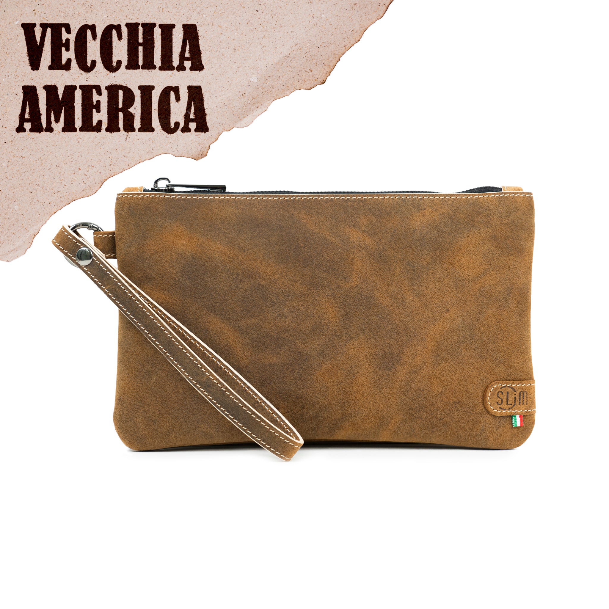 Pochette con Polsiera Vera Pelle Crazy Horse Cuoio