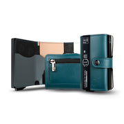 Porta Carte Vera Pelle Multicolor Blu Petrolio Con Zip