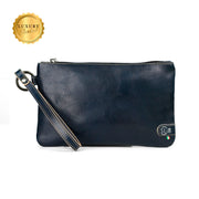 Pochette con Polsiera Vera Pelle Vegetale Blu