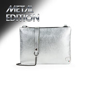 Cognac Genuine Vegetable Tanned Leather Clutch Bag with Shoulder Strap