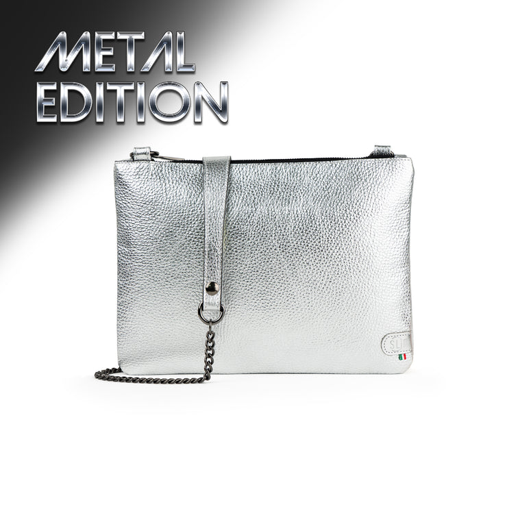 Cognac Genuine Vegetable Tanned Leather Clutch Bag with Shoulder Strap