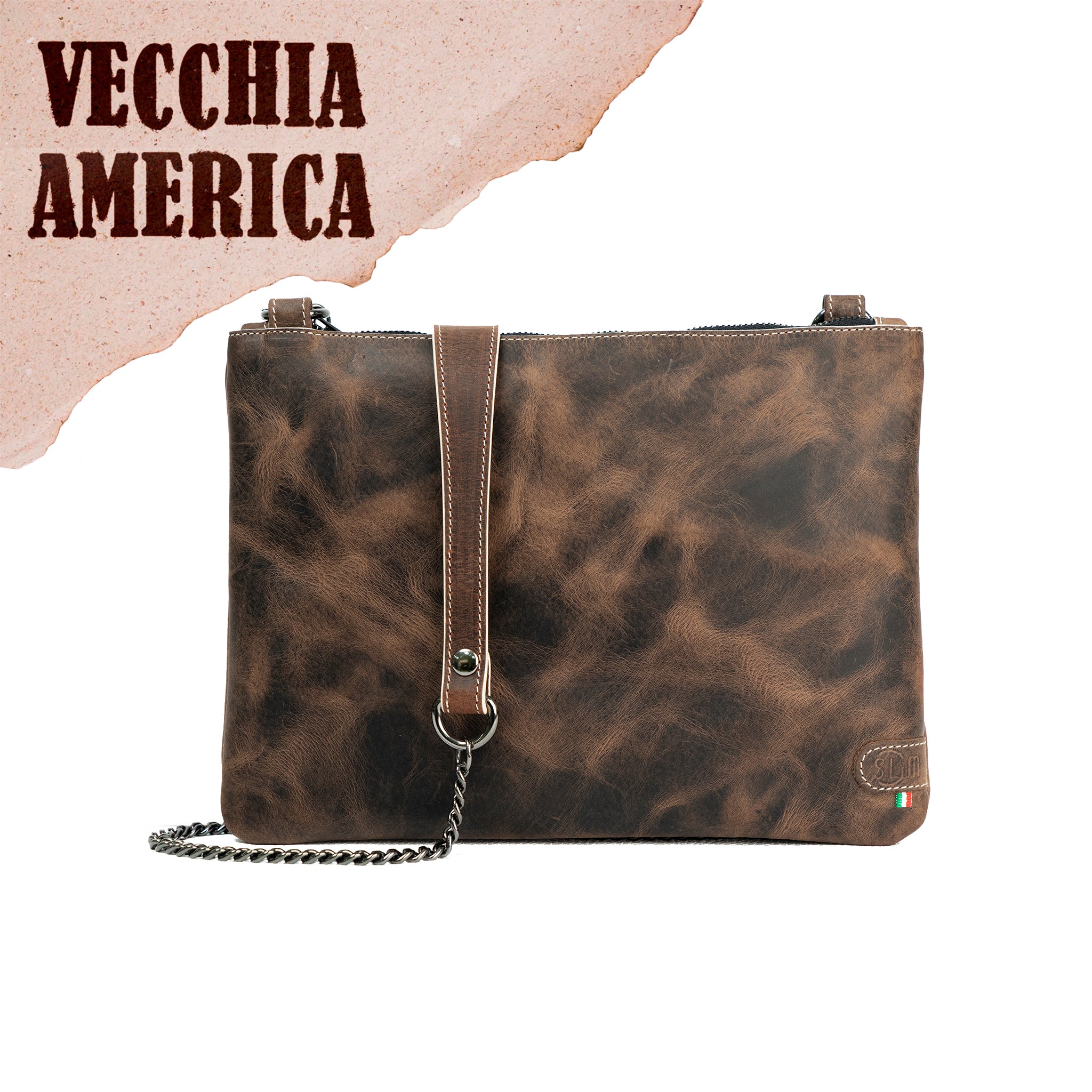 Pochette con Tracolla Vera Pelle Crazy Dark Brown
