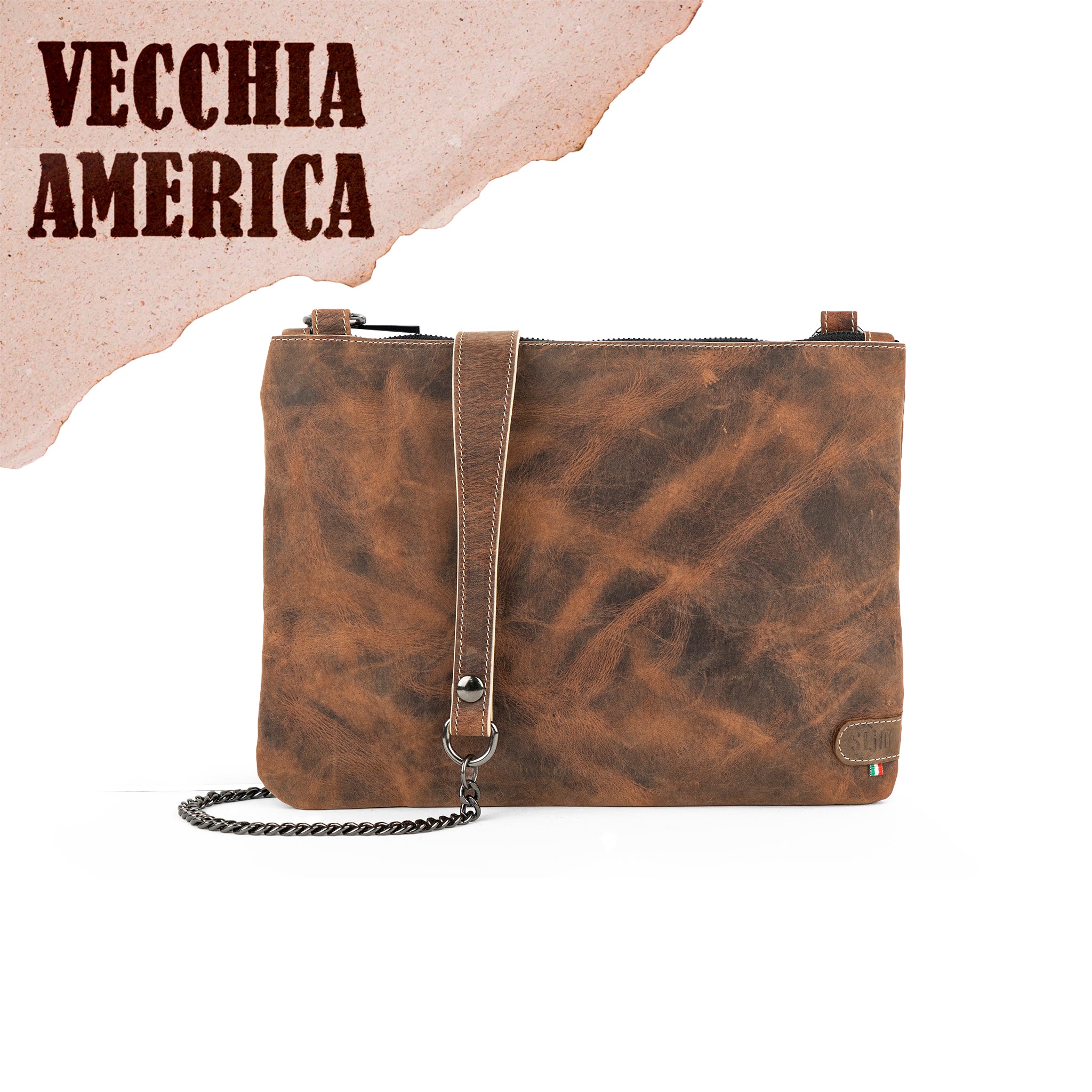 Pochette con Tracolla Vera Pelle Crazy Brown