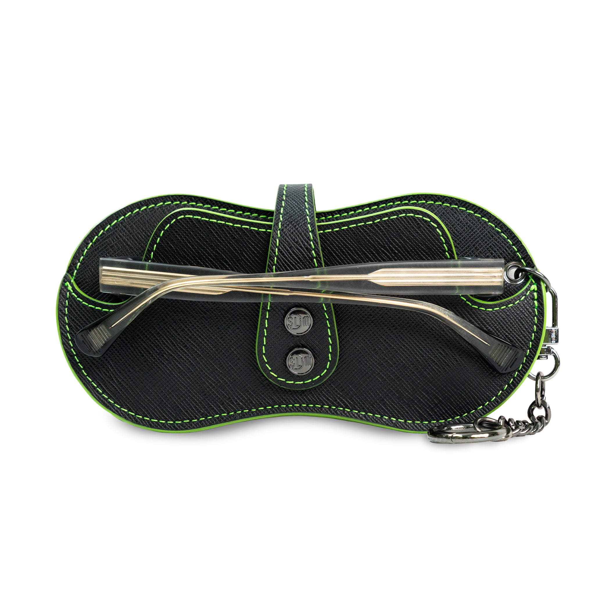 SLim Vision Vera Pelle Saffiano Nero cuciture Lime