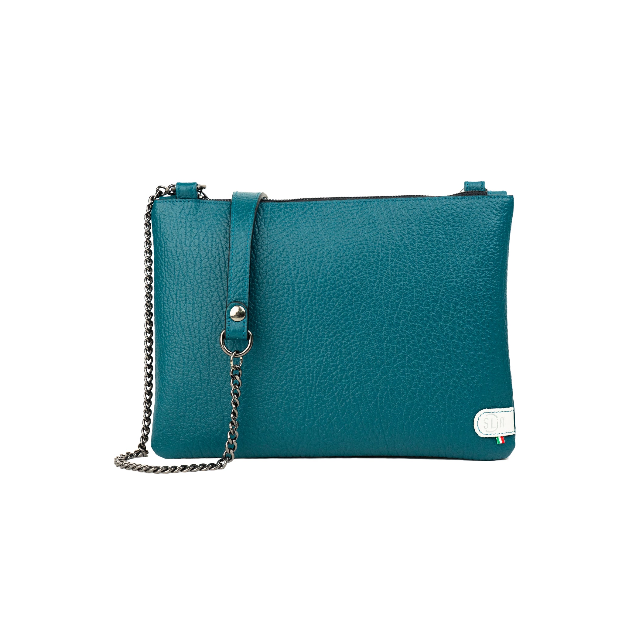 Pochette con Tracolla Vera Pelle Bottalato Petrolio