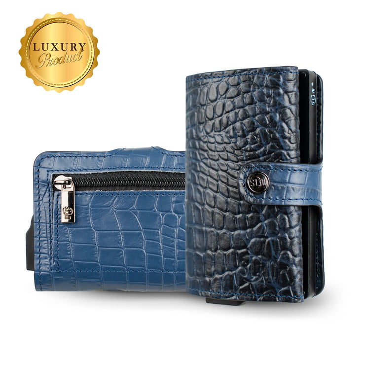 Portacarte Vera Pelle Cocco Blu