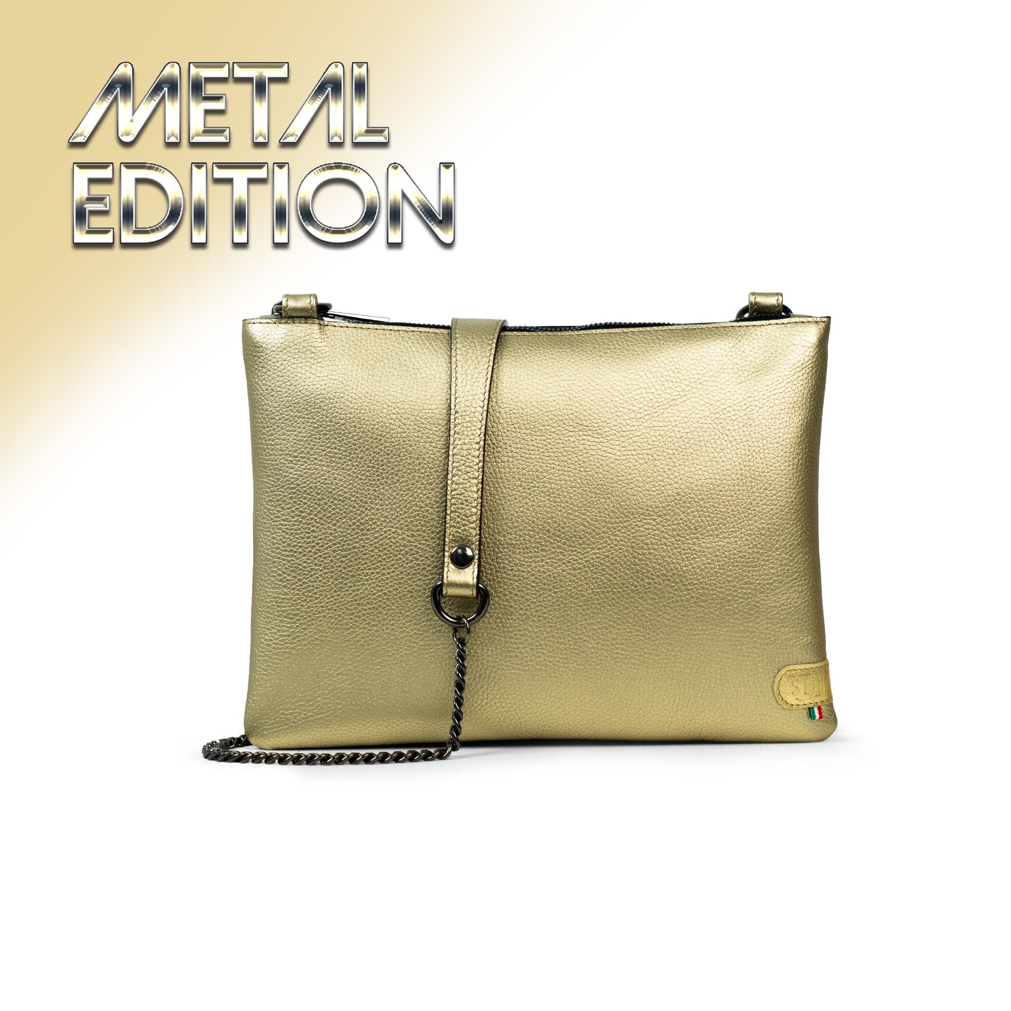 Pochette con Tracolla Vera Pelle Metal Oro