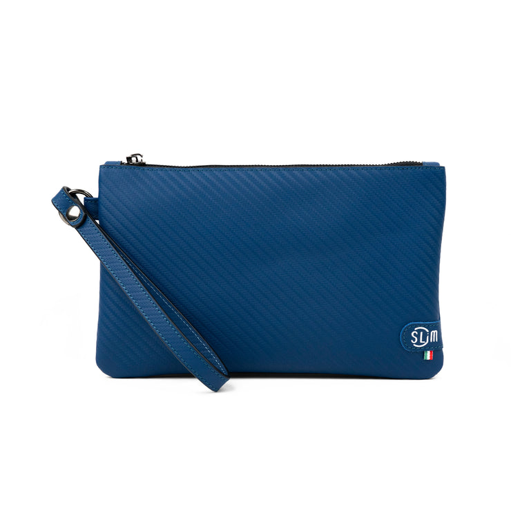 Pochette con Polsiera Vera Pelle Carbon blu