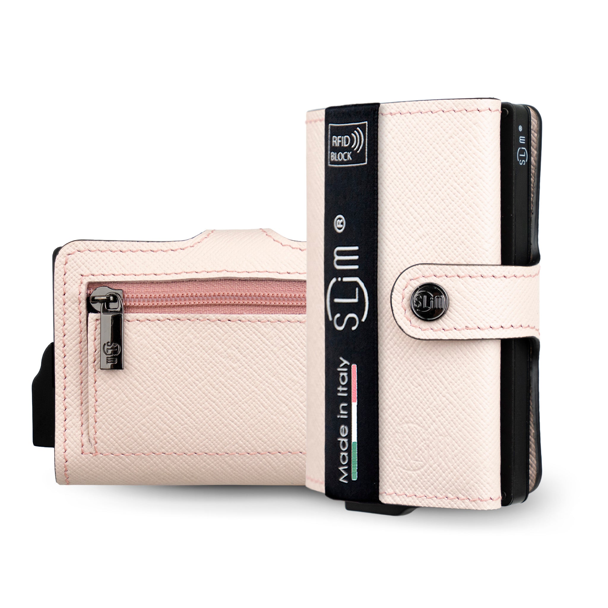 Porta Carte Vera Pelle Saffiano Anti Graffio Rosa con Zip