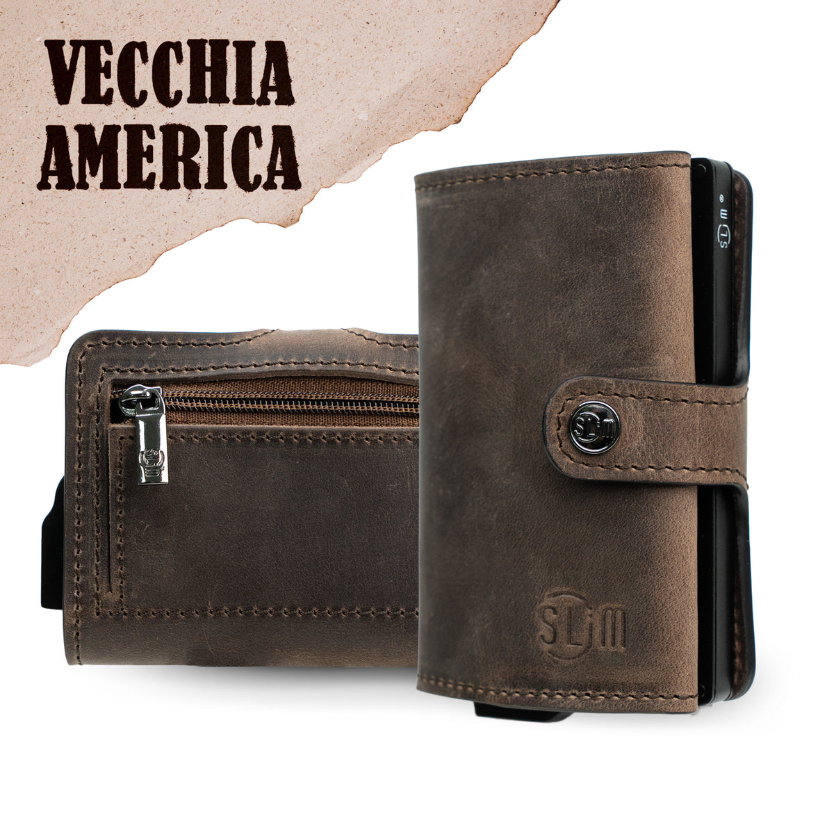 Porta Carte Vera Pelle Crazy Horse Brown con zip
