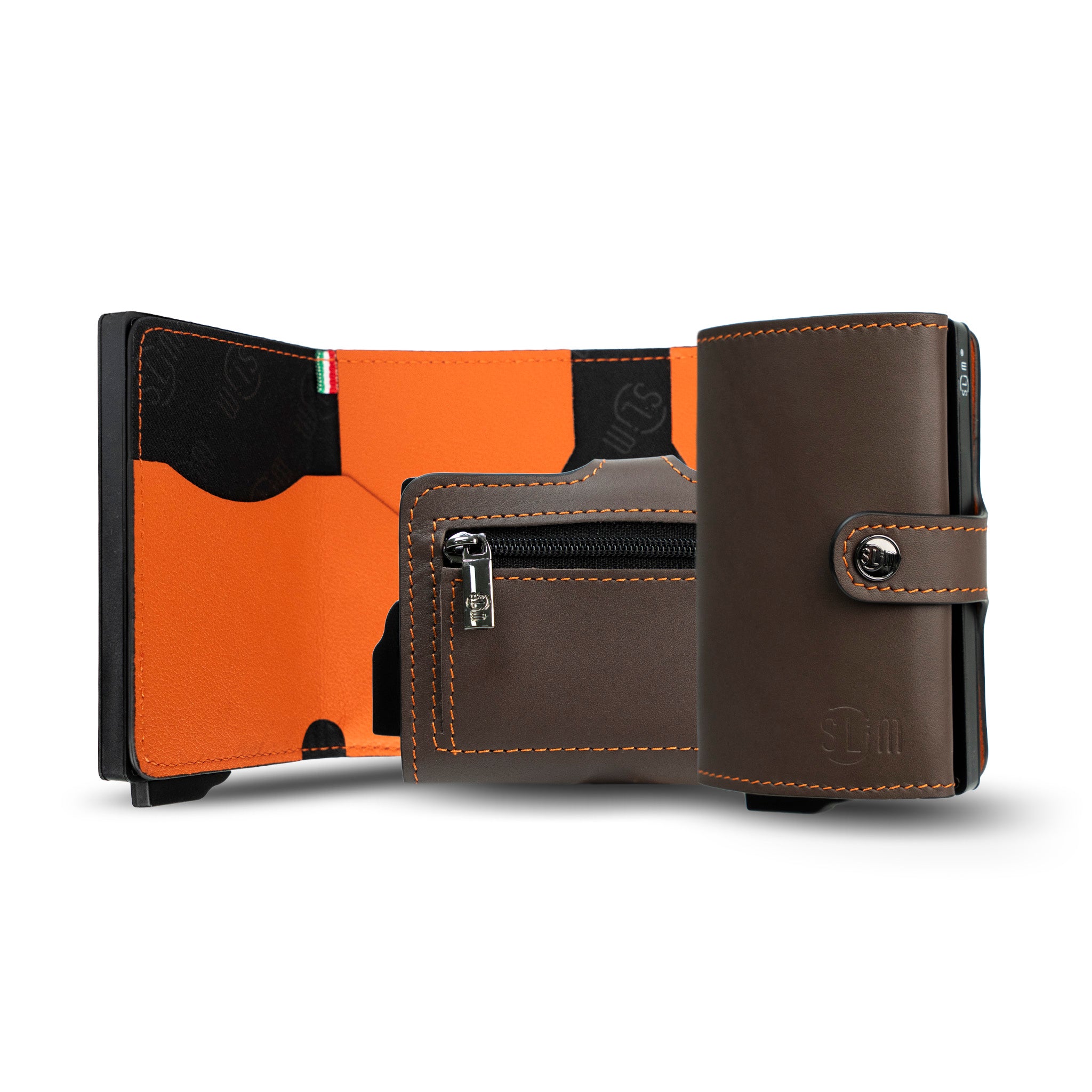 Porta Carte Vera Pelle Testa di Moro e Arancio con zip