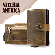 Porta Carte Vera Pelle Crazy Horse Cuoio Dark con zip