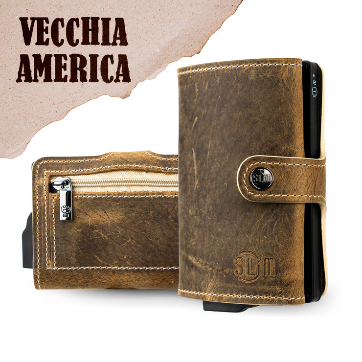 Porta Carte Vera Pelle Crazy Horse Cuoio Dark con zip