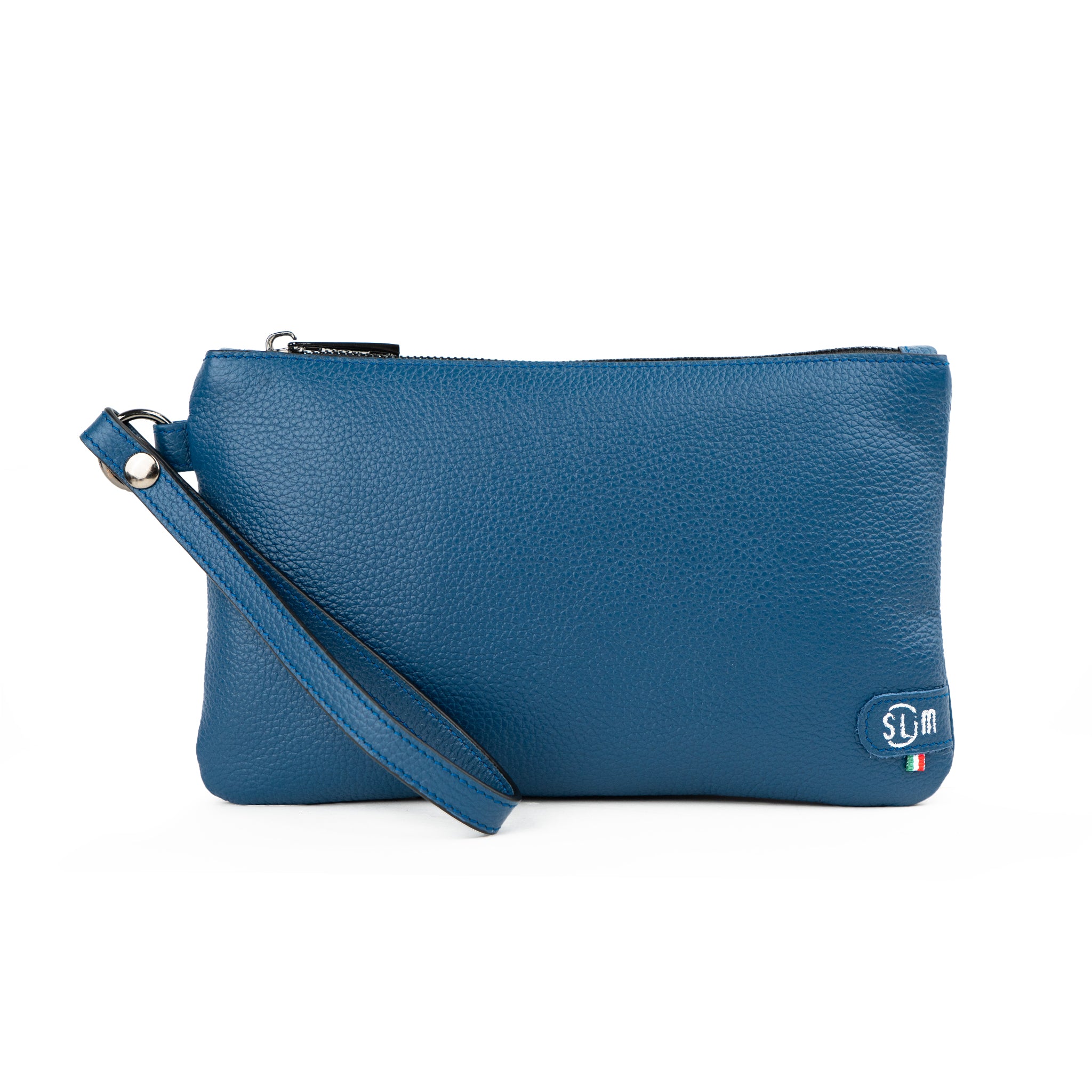 Pochette con Polsiera Vera Pelle Bottalato Blu