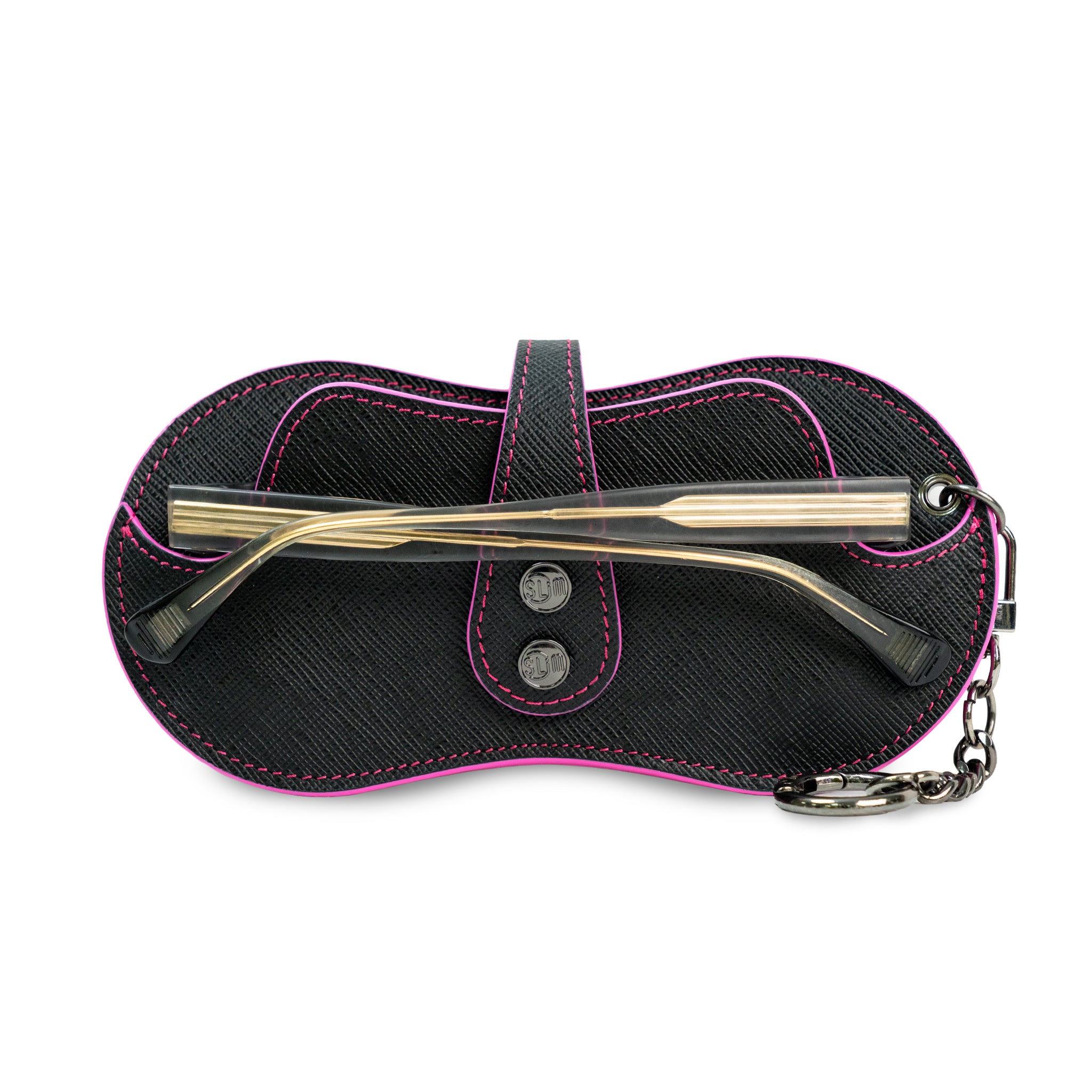 SLim Vision Vera Pelle Saffiano Nero cuciture Fucsia