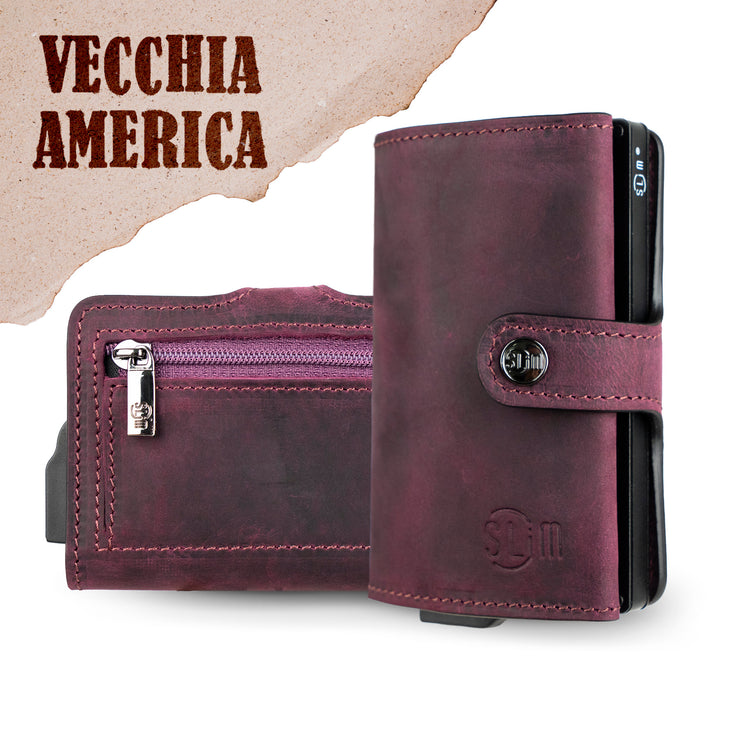 Porta Carte Vera Pelle Crazy Horse Viola