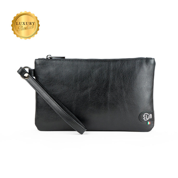 Pochette con Polsiera Vera Pelle Vegetale Nero