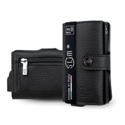 SLim®️ drummed genuine black leather wallet with coin pocket zip