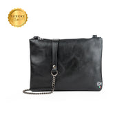 Cognac Genuine Vegetable Tanned Leather Clutch Bag with Shoulder Strap