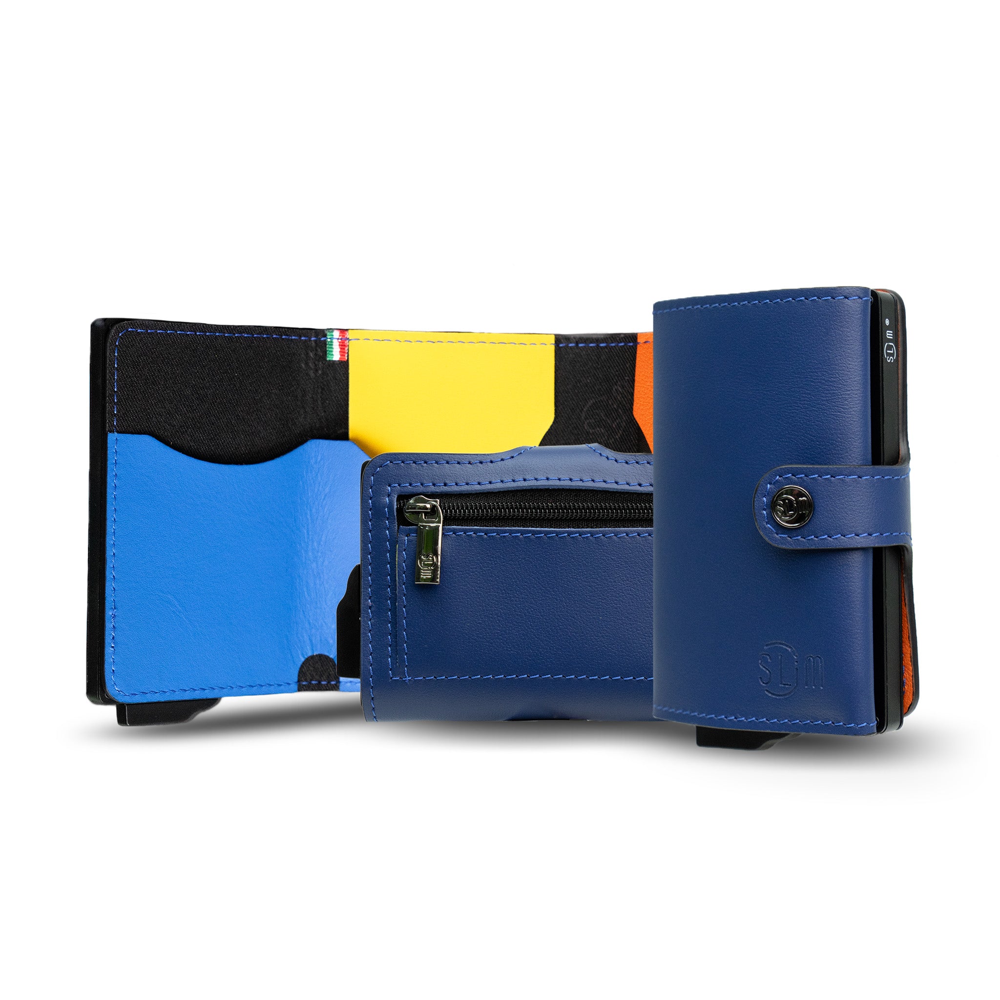 SLim®️ genuine blue multicolour leather wallet with coin pocket zip
