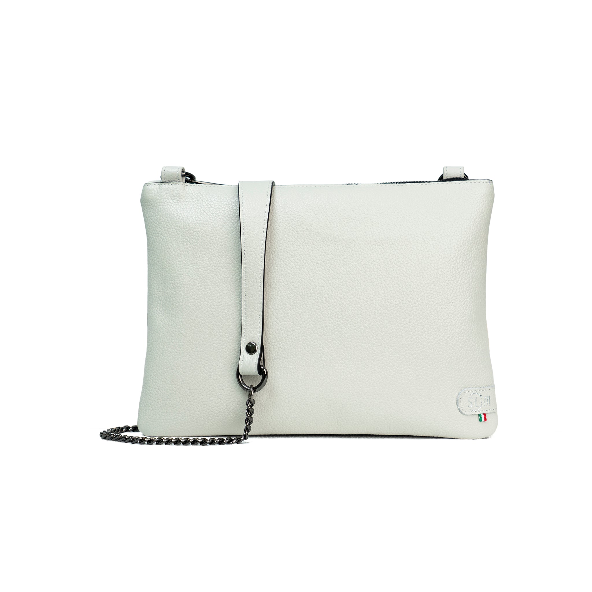 Pochette con Tracolla Vera Pelle Bottalato Ghiaccio