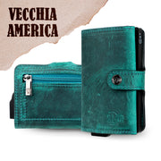 SLim®️ Genuine Crazy Horse Leather Card Holder in Dark Brown with Zip