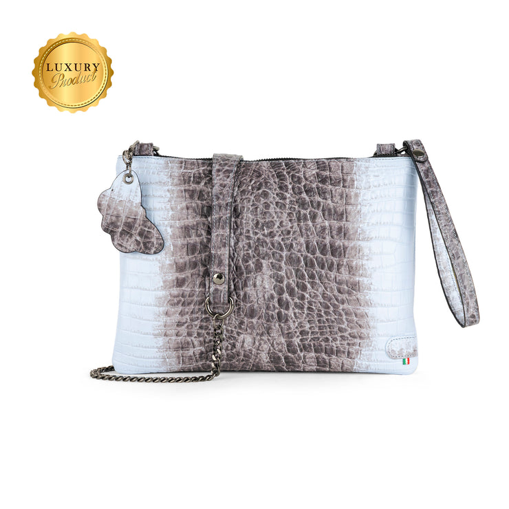 Pochette con Tracolla Vera Pelle Cocco Azzurro