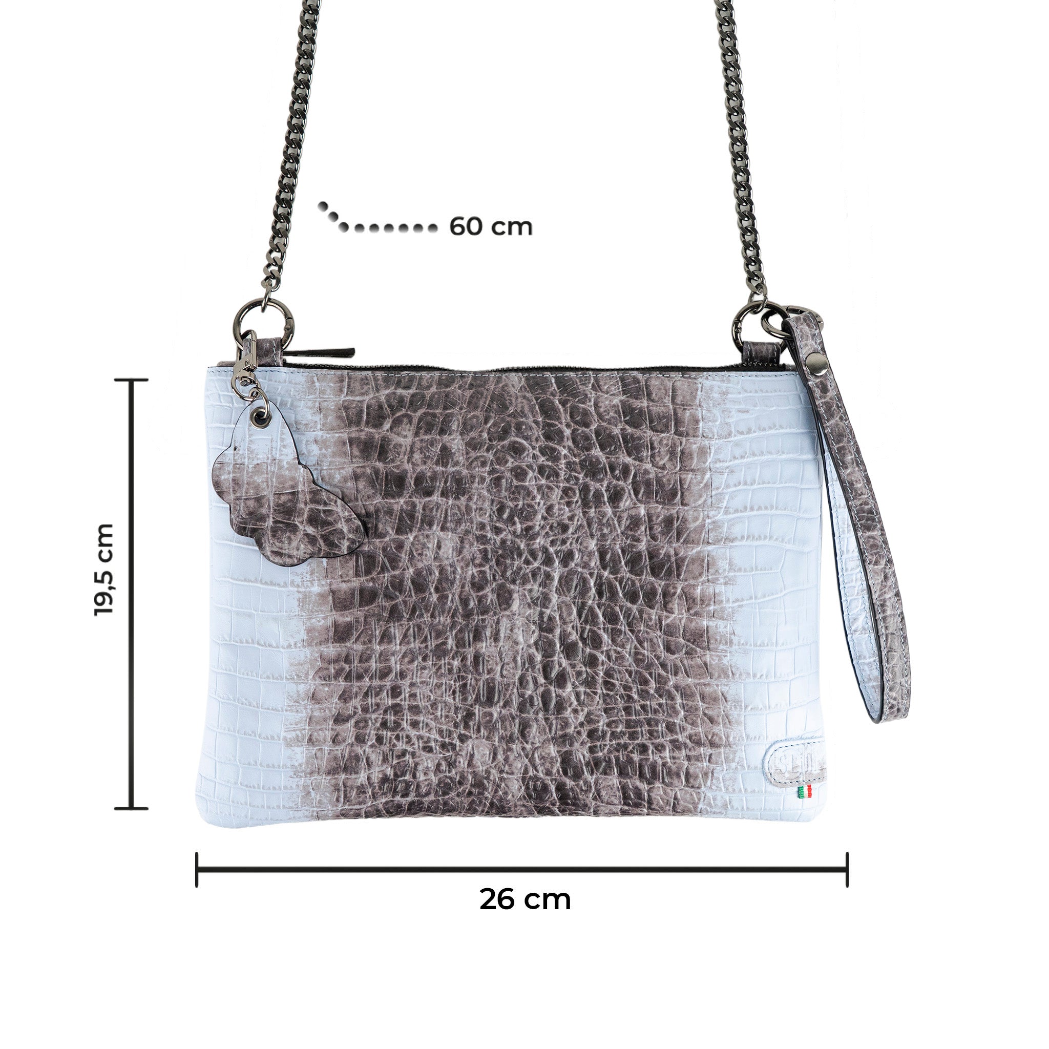 Pochette con Tracolla Vera Pelle Cocco Azzurro