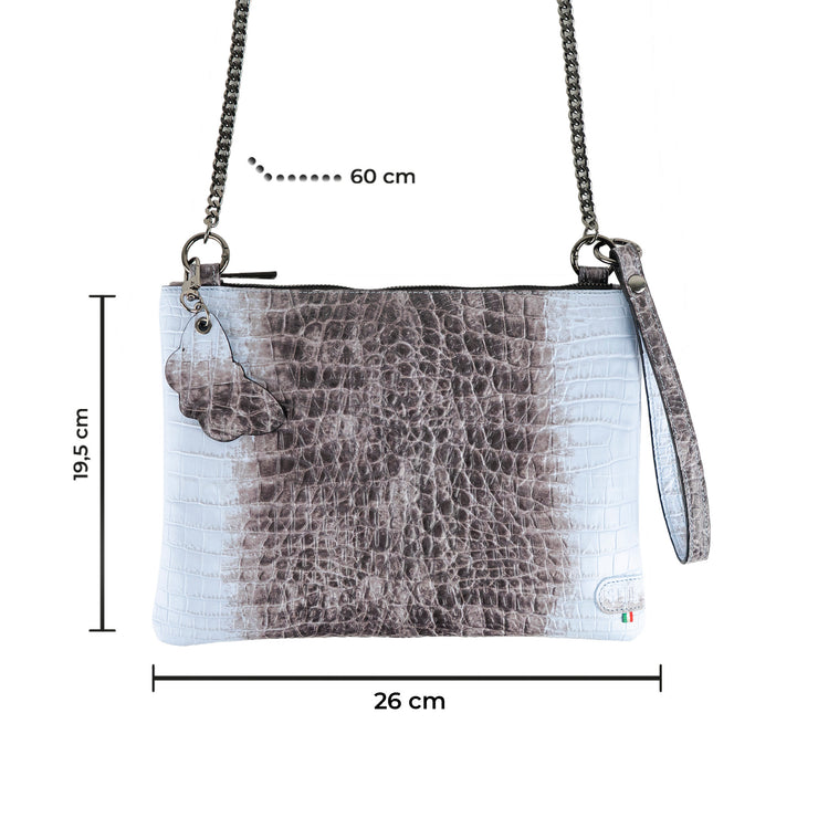 Pochette con Tracolla Vera Pelle Cocco Azzurro