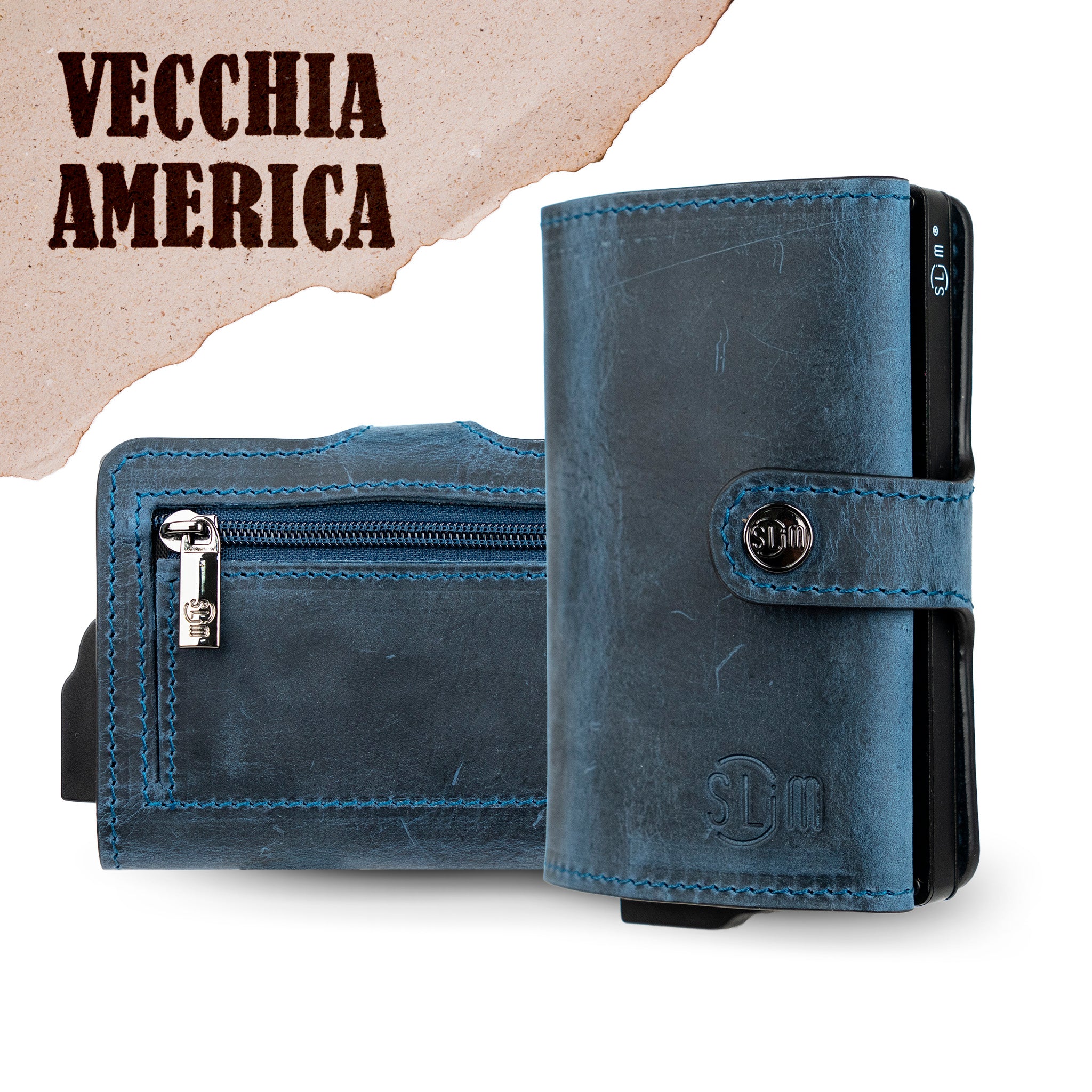 Porta Carte Vera Pelle Crazy Horse Blu