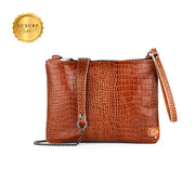 Pochette con Tracolla Vera Pelle Cocco Cuoio