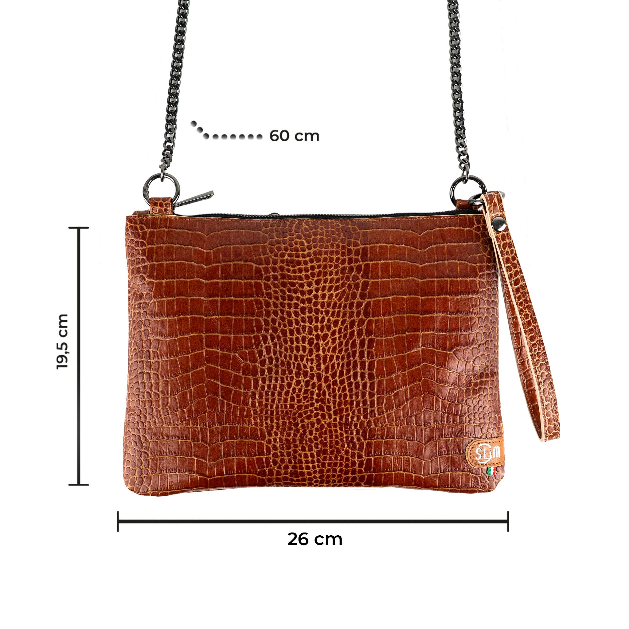 Pochette con Tracolla Vera Pelle Cocco Cuoio