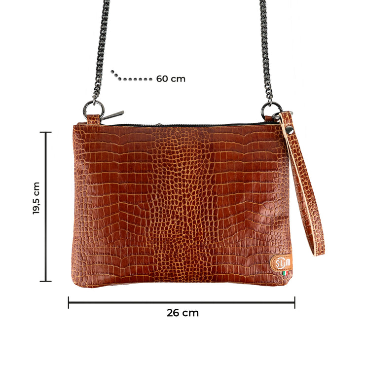Pochette con Tracolla Vera Pelle Cocco Cuoio