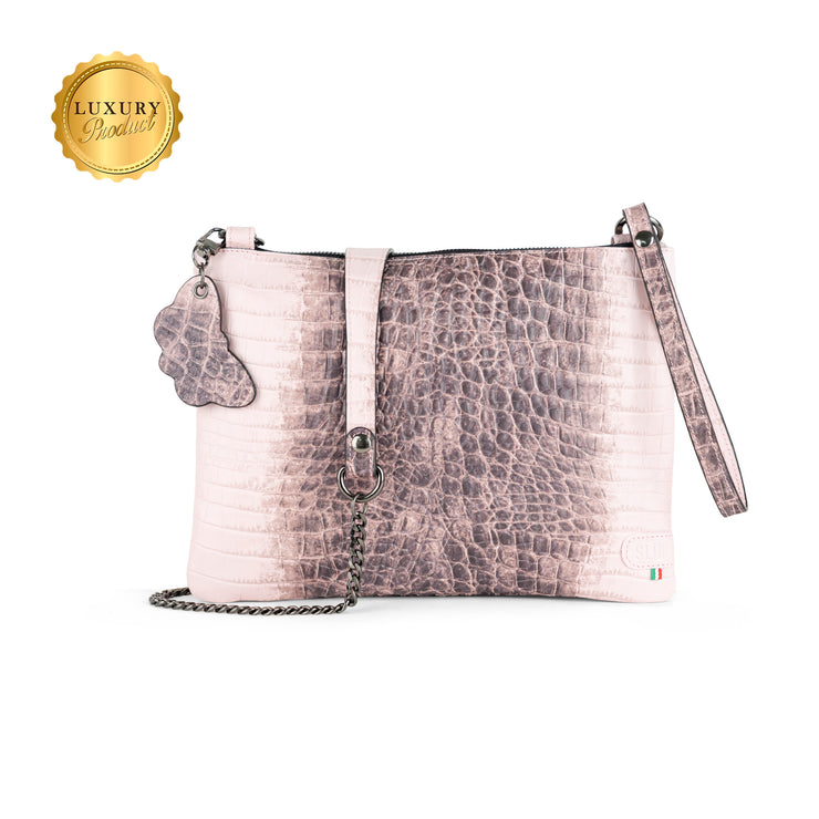 Pochette con Tracolla Vera Pelle Cocco Rosa