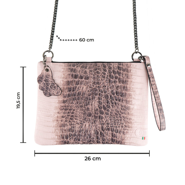 Pochette con Tracolla Vera Pelle Cocco Rosa