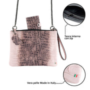 Pochette con Tracolla Vera Pelle Cocco Rosa