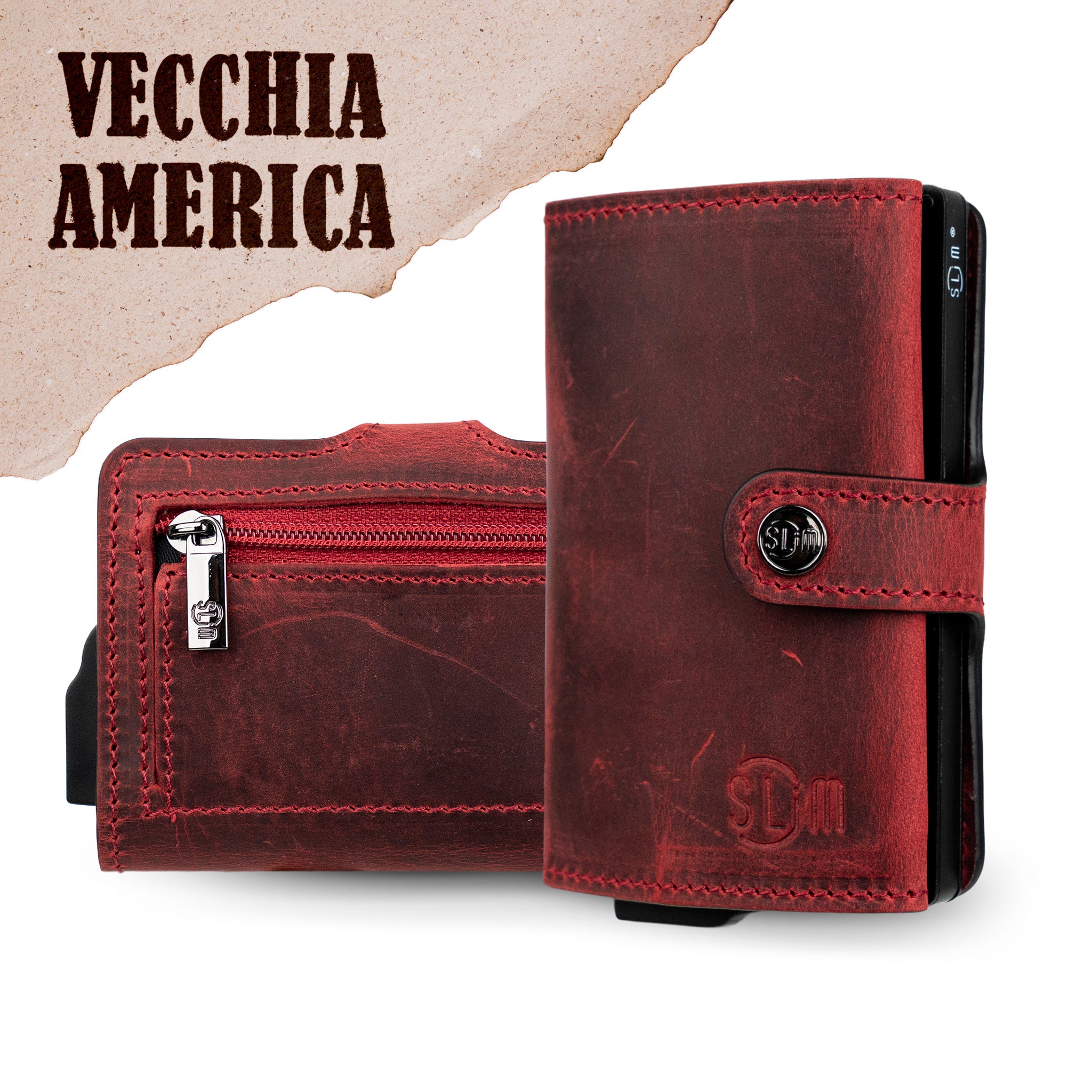 Porta Carte Vera Pelle Crazy Horse Rosso