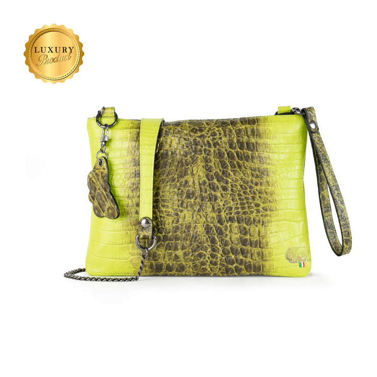 Pochette con Tracolla Vera Pelle Cocco Verde