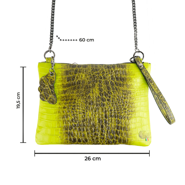 Pochette con Tracolla Vera Pelle Cocco Verde