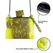 Pochette con Tracolla Vera Pelle Cocco Verde