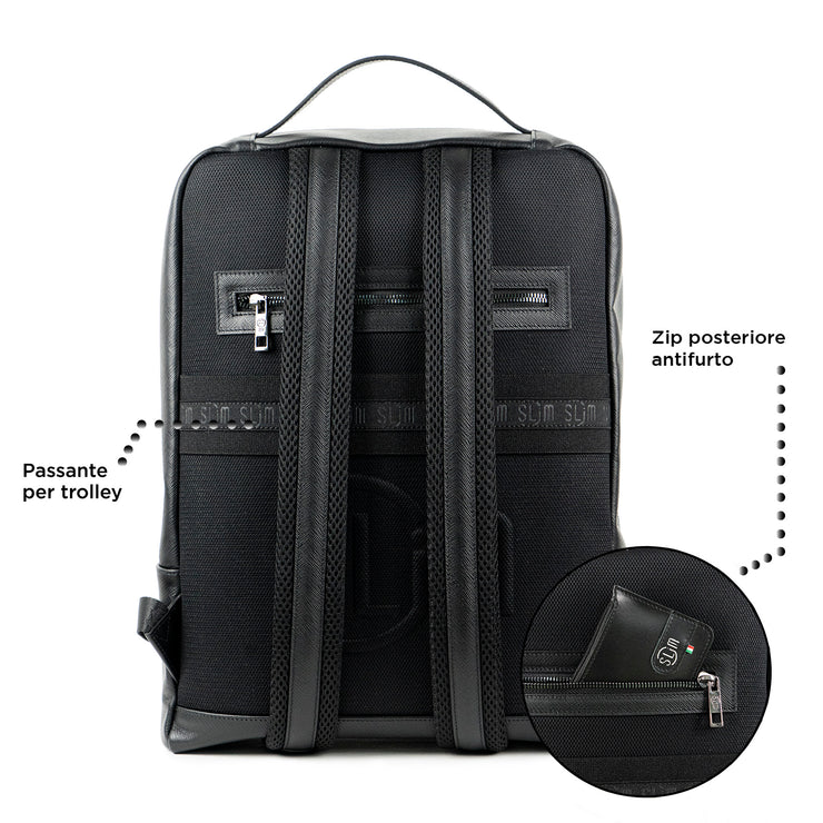 Genuine Leather Backpack Carbon Black