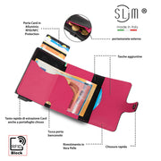 Porta Carte Vera Pelle Nero e Fucsia