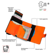 Vera Pelle Carbon Nero/ Arancio Fluo Compatibile Con AirTag*