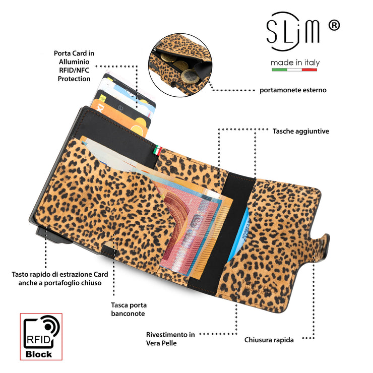 SLim®️Maculato Genuine Leopard Leather with Zip Coin Purse and Heart Key Ring