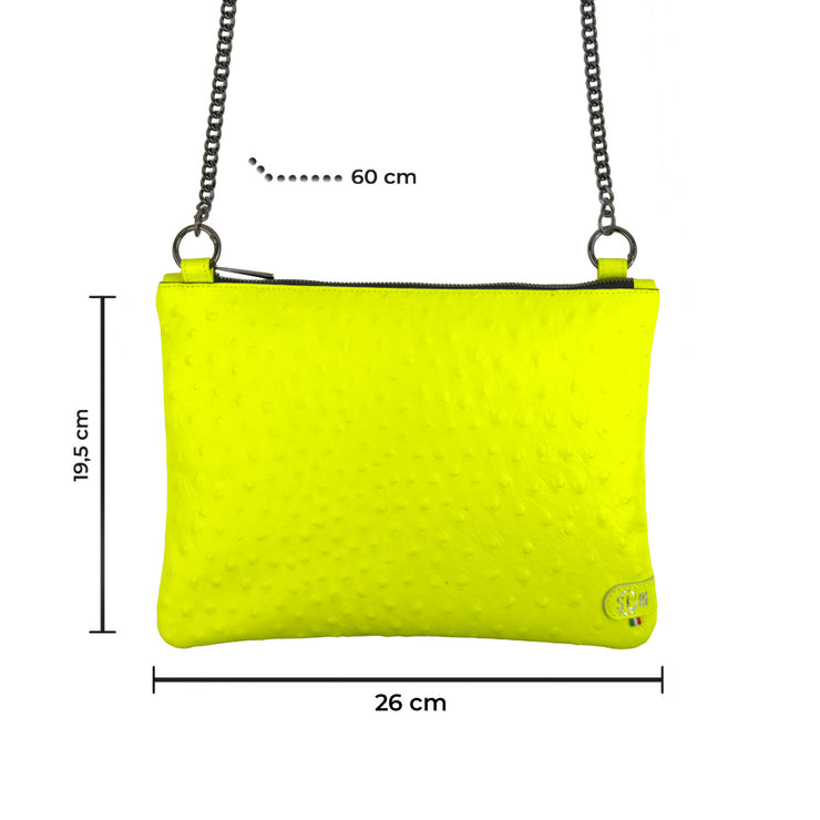 Pochette con Tracolla Vera Pelle Struzzo Giallo Fluo