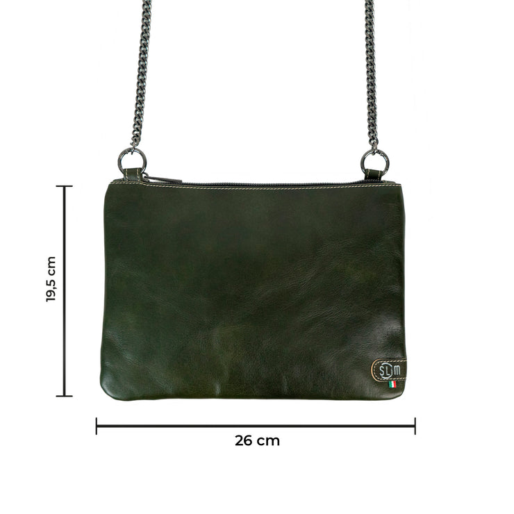 Pochette con Tracolla Vera Pelle Vegetale Verde